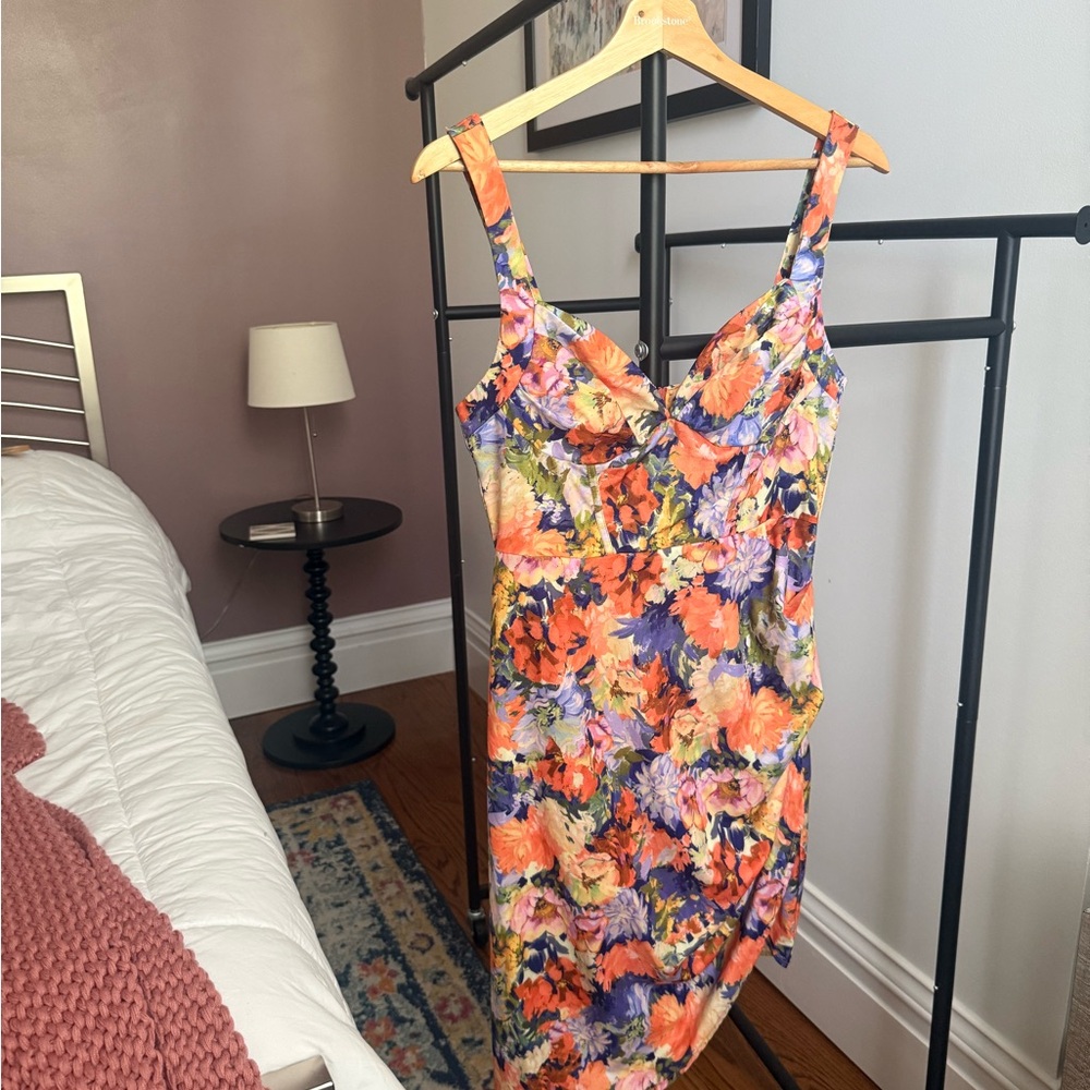 Cider Floral Dress in Orange, Purple & Green